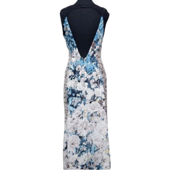 BCBGMAXAZRIA Womens 6 Tahiti Blue Combo Provence Sleeveless Open-Back Gown Maxi - Picture 3 of 15